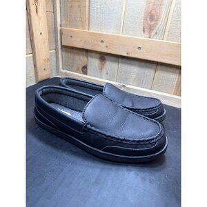 MySlippers Mens Size 9 Black Leather Slip-On Loafers Cushioned Interior
